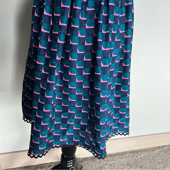 NWOT KENZO Silk Jacquard Scalloped Check Dress Blue Designer Women’s Small - Picture 8 of 13